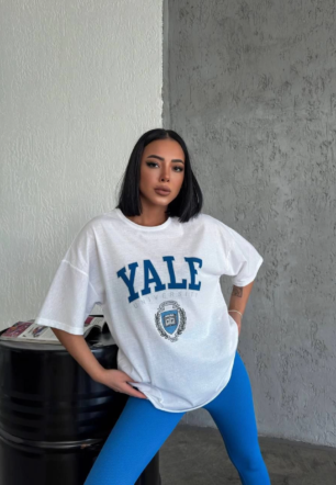 Kadın Baskılı T-Shirt Kısa Kol Bisiklet Yaka Regular Fit Rahat Kalıp Günlük Tişört - Beyaz