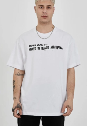 Erkek  Bisiklet Yaka Baskılı Oversize T-Shirt - Beyaz