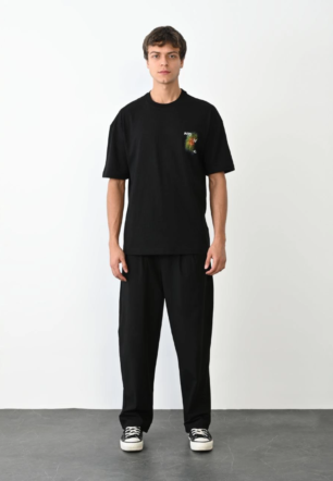 Erkek Baskılı T-Shirt Kısa Kol Bisiklet Yaka Regular Fit Rahat Kalıp Günlük Tişört - Siyah