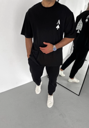 Erkek Baskılı T-Shirt Kısa Kol Bisiklet Yaka Regular Fit Rahat Kalıp Günlük Tişört - Siyah