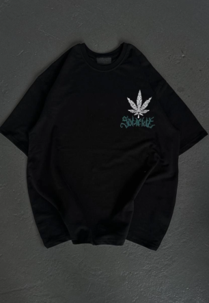 Kadın Baskılı T-Shirt Kısa Kol Bisiklet Yaka Oversize Rahat Kalıp Günlük Tişört   - Siyah