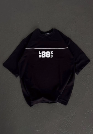 Kadın Baskılı T-Shirt Kısa Kol Bisiklet Yaka Oversize Rahat Kalıp Günlük Tişört   - Siyah