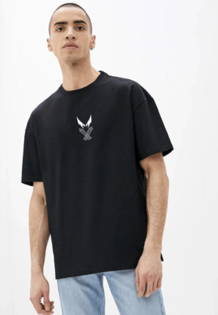 Erkek Baskılı T-Shirt Kısa Kol Bisiklet Yaka Rahat Kalıp Tişört - Siyah