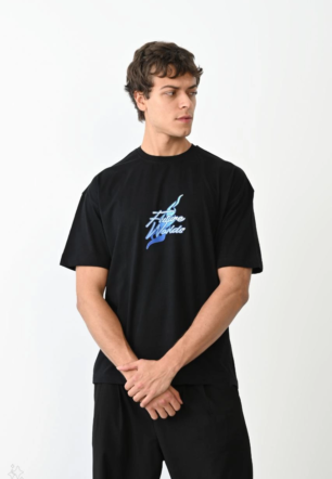 Erkek Baskılı T-Shirt Kısa Kol Bisiklet Yaka Regular Fit Rahat Kalıp Günlük Tişört - Siyah