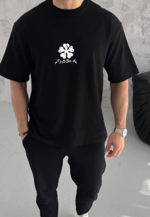 Erkek Baskılı T-Shirt Kısa Kol Bisiklet Yaka Regular Fit Rahat Kalıp Günlük Tişört - Siyah