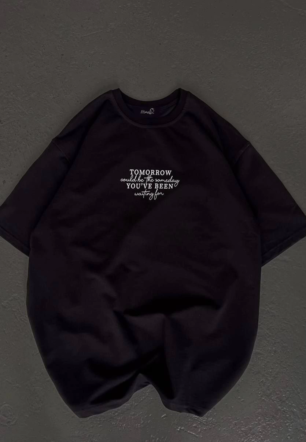 Kadın Baskılı T-Shirt Kısa Kol Bisiklet Yaka Oversize Rahat Kalıp Günlük Tişört   - Siyah