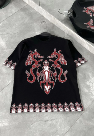 Erkek  Kısa kol  Bisiklet Yaka Baskılı Oversize T-Shirt - Siyah