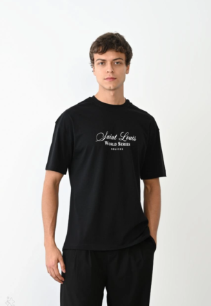 Erkek Baskılı T-Shirt Kısa Kol Bisiklet Yaka Regular Fit Rahat Kalıp Günlük Tişört - Siyah