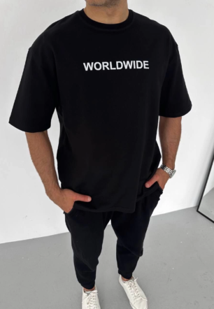 Erkek Baskılı T-Shirt Kısa Kol Bisiklet Yaka Regular Fit Rahat Kalıp Günlük Tişört - Siyah