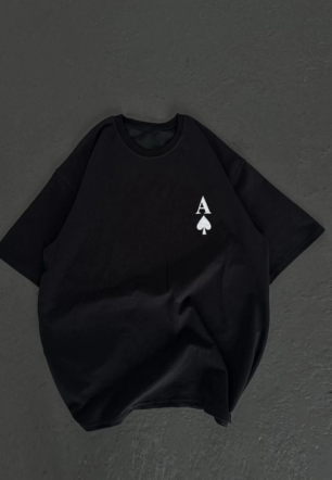Kadın Baskılı T-Shirt Kısa Kol Bisiklet Yaka Oversize Rahat Kalıp Günlük Tişört - Siyah
