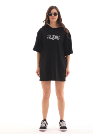 Kadın Baskılı T-Shirt Kısa Kol Bisiklet Yaka  Ovarsize Rahat Kalıp Günlük Tişört  - Siyah