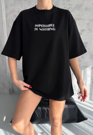 kadın Bisiklet Yaka Baskılı Oversize  Kısa kol T-Shirt - Siyah