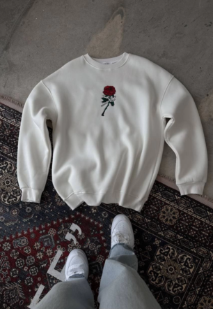 ERKEK Bisiklet Yaka Ön Ve Arka Baskılı SweatShirt - Beyaz