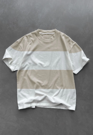 Erkek  Kısa kol  Bisiklet Yaka Parçalı T-Shirt - Bej
