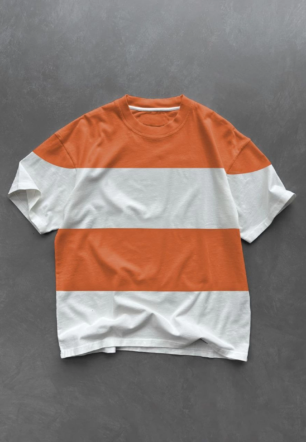 Erkek  Kısa kol  Bisiklet Yaka Parçalı T-Shirt - Turuncu
