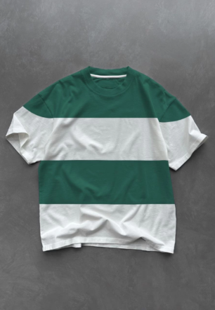 Erkek  Kısa kol Bisiklet Yaka Parçalı T-Shirt - Yeşil