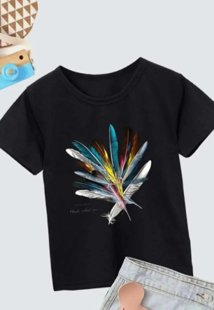Kız Çocuk Baskılı T-Shirt- Siyah