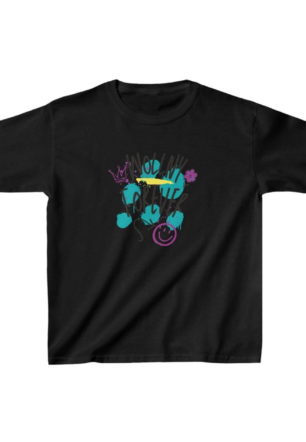 Unisex Çocuk Baskılı T-Shirt - Siyah