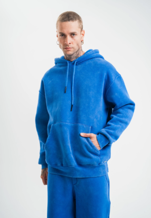ERKEK Double Oversize Kapşonlu Yıkamalı SweatShirt - Mavi