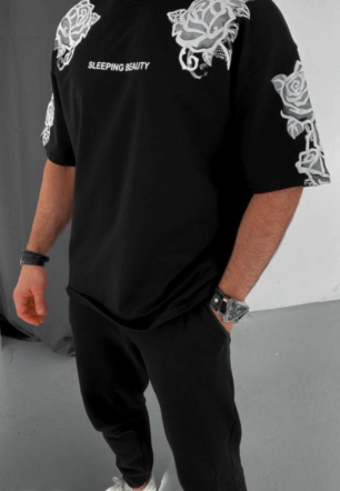 ERKEK Baskılı  Kısa kol T-Shirt - Siyah