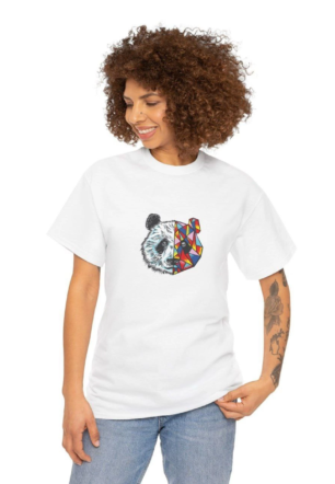 Kadın Bisiklet Yaka Baskılı  Kısa kol T-Shirt - Beyaz