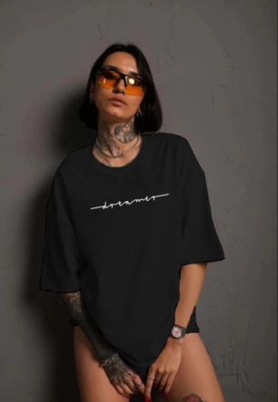 Kadın Bisiklet Yaka Baskılı kısa kol T-Shirt - Siyah