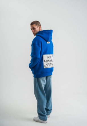ERKEK Kapşonlu Uzun Kol Patchli Nakışlı SweatShirt - Mavi