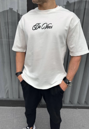 Erkek Baskılı T-Shirt Kısa Kol Bisiklet Yaka Regular Fit Rahat Kalıp Günlük Tişört - Beyaz