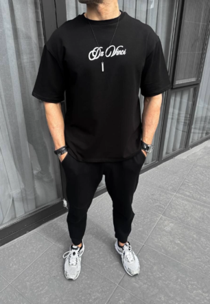 Erkek Baskılı T-Shirt Kısa Kol Bisiklet Yaka Regular Fit Rahat Kalıp Günlük Tişört - Siyah