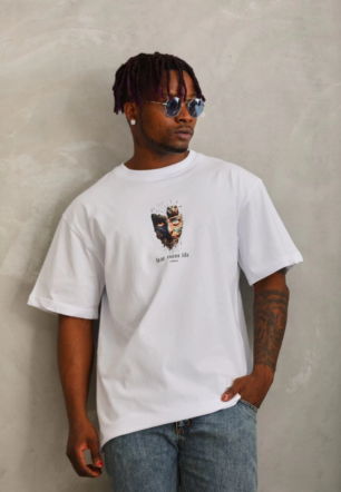 Erkek Baskılı T-Shirt Kısa Kol Bisiklet Yaka Regular Fit Rahat Kalıp Günlük Tişört - Beyaz