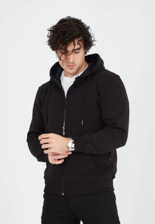 ERKEK Tam Fermuarlı Kapşonlu  SweatShirt - Siyah