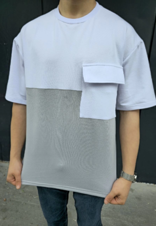 Erkek  Torba Cep Detaylı Parçalı T-Shirt - Gri