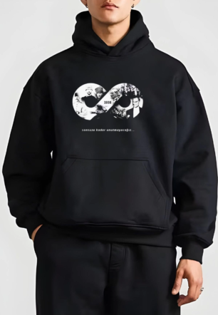 Erkek 10 Kasıma Özel Üç İplik Kapüşonlu Baskılı SweatShirt - Siyah