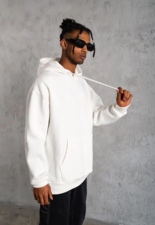 Erkek 3 İplik Kapşonlu Sweatshirt - Beyaz