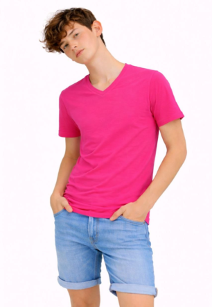 Genç Erkek Çocuk V Yaka Tişört Model - Pembe