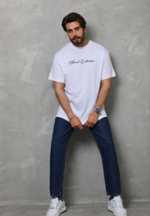 Erkek Baskılı T-Shirt Kısa Kol Bisiklet Yaka Regular Fit Rahat Kalıp Günlük Tişört - Beyaz