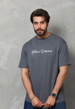 Erkek Baskılı T-Shirt Kısa Kol Bisiklet Yaka Regular Fit Rahat Kalıp Günlük Tişört - Füme
