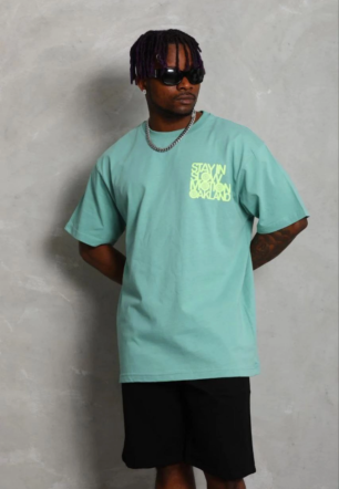 Erkek Baskılı T-Shirt Kısa Kol Bisiklet Yaka Regular Fit Rahat Kalıp Günlük Tişört - Mint Yeşili