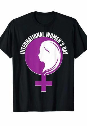 8 Mart Dünya Kadınlar Günü İçin Özel Baskılı T-shirt - Siyah