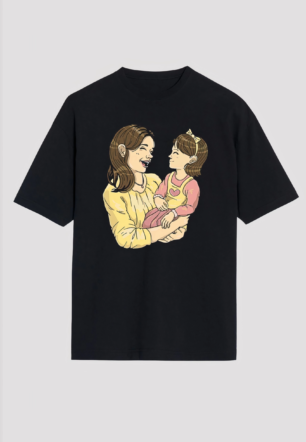 Anneler Gününe Özel Tasarım Anne Kız Baskılı T-shirt - Siyah