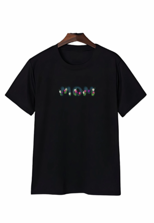 Anneler Gününe Özel Tasarım mom Çiçek Baskılı T-shirt - Siyah