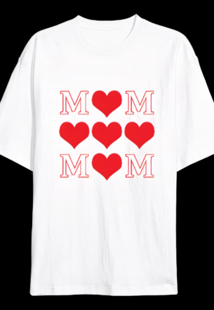 Anneler Gününe Özel Tasarım MOM Kalp Baskılı T-shirt - Beyaz