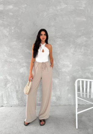Kadın Ayrobin Oversize Kadın Pantalon - Bej
