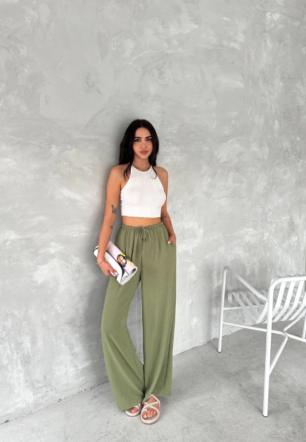 Kadın Ayrobin Oversize Kadın Pantalon - Mint Yeşili