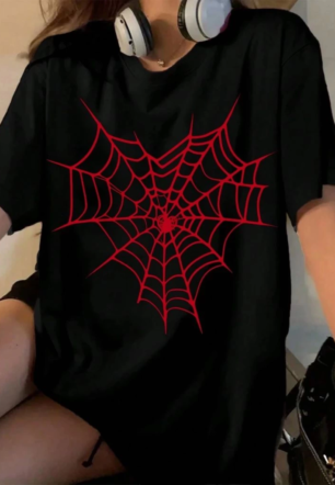 Baskılı Kadın Kısa kol  T-shirt - Siyah