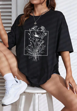 Baskılı Kadın Kısa kol  T-shirt - Siyah