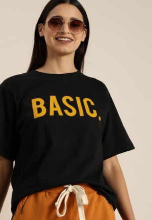 Baskılı Kadın Kısa kol  T-shirt - Siyah