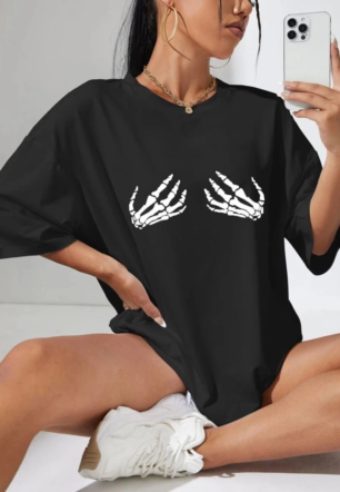 Baskılı Kadın Kısa kol  T-shirt - Siyah