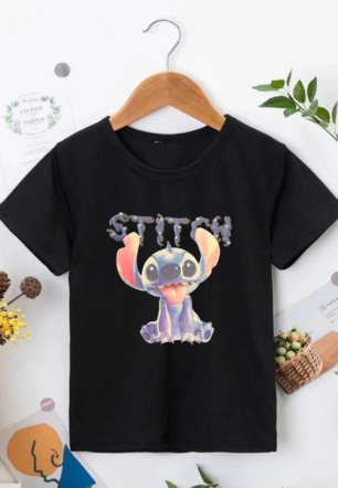 Bisiklet Yaka Kısa Kol Çocuk Baskılı T-Shirt - Siyah