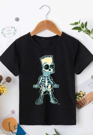 Çoçuk Bisiklet Yaka Kısa Kol Baskılı T-Shirt - Siyah